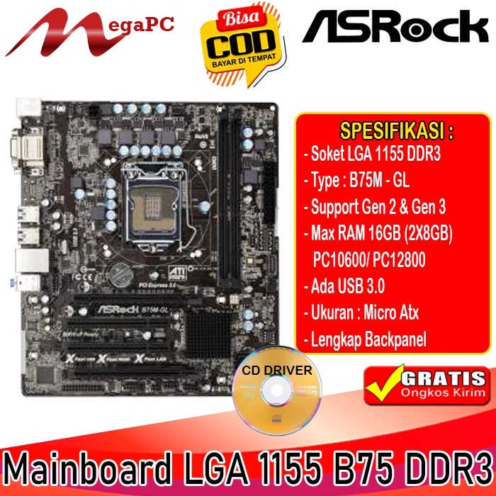 Paket Mobo LGA 1155 B75 DDR3 + Core i5 3470 + FAN + RAM 8GB