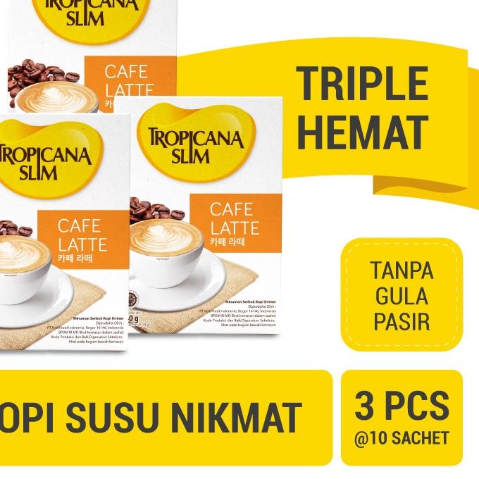 

➳ Triple Pack - Tropicana Slim Cafe Latte 10 Sachet 14 gram - Kopi Susu Nikmat Tanpa Gula Pasir ♝