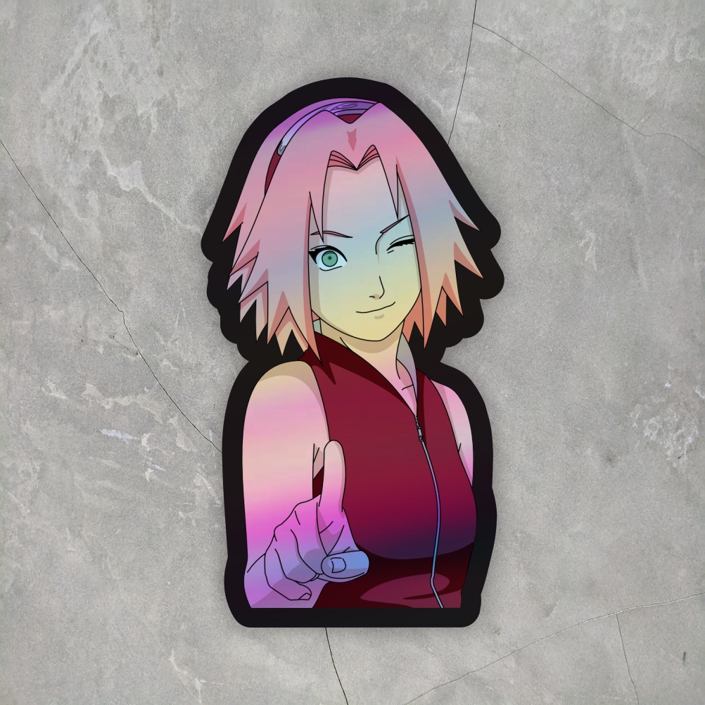 Sticker Anime Hologram Sakura Anime Naruto Sticker case hp & Laptop ukuran 7 cm