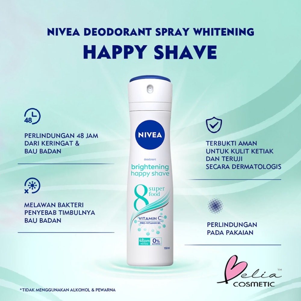 ❤ BELIA ❤ NIVEA Deodorant Spray 150ml | Men | Women | Extra Brightening | Black &amp; White Invisible | Happy Shave | Cool Kick | BPOM