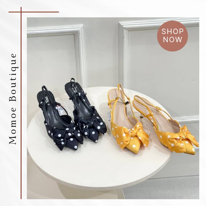 Sepatu Hak Tinggi 5cm Wanita Import Ori Zara Polkadot Bow Kitten Heels  ZS819