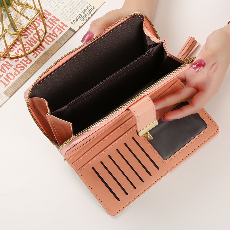 Dompet Panjang Lipat Zipper Korea Fashion Style Dompet Cewek Multifungsi Resleting Klip Women Wallet PU Satu7an D89