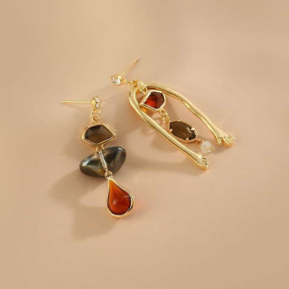 Mxbeauty Anting Wanita Trendi Pesona Indah Fashion Perhiasan Niche Desain Gadis Hadiah Berlian Imitasi Temperamen Abstrak Gaya Seni Gaya Perancis Menjuntai Anting-Anting