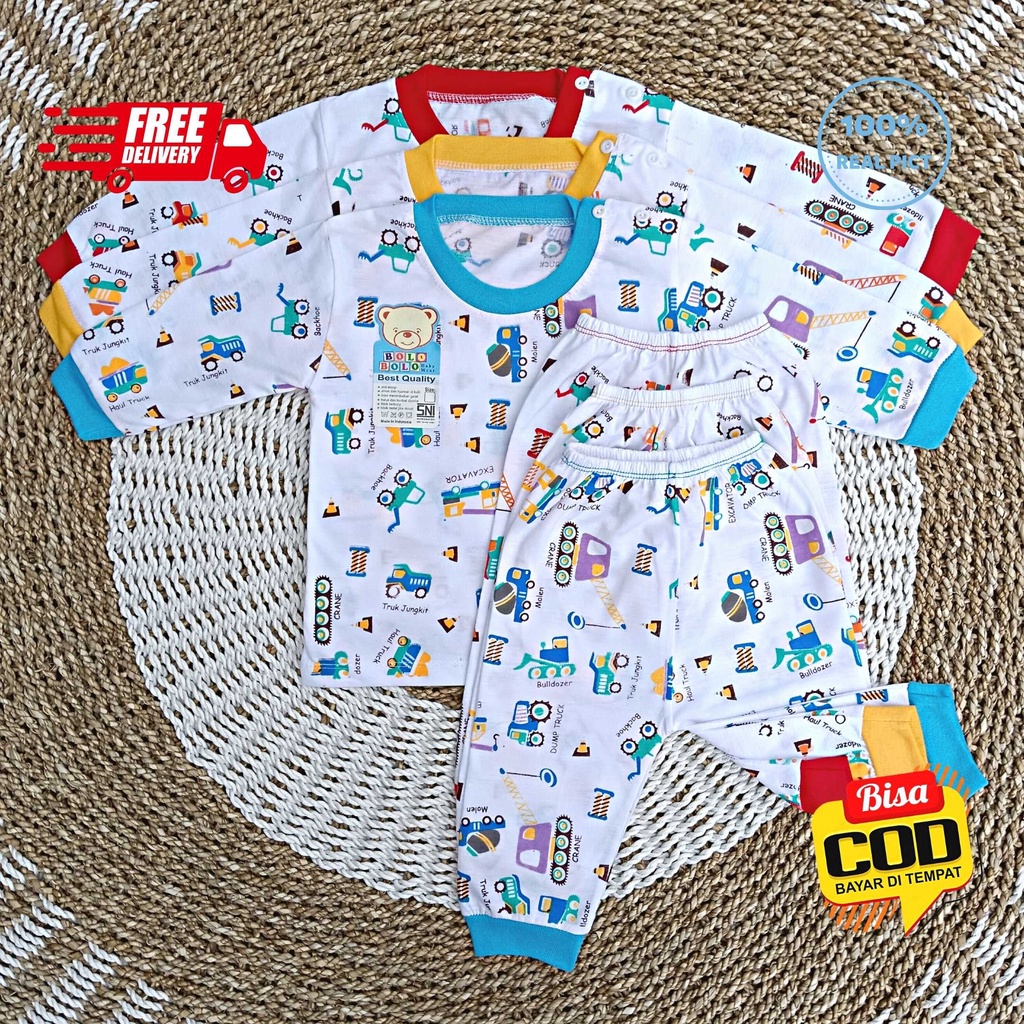 Setelan Baju Bayi Panjang 3 - 12 Bulan merk SNI BOLO - BOLO motif BIG EXCAVATOR BULLDOZER TRUCK