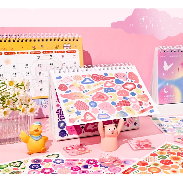 50lembar Stiker Laser Mini Buku Pola Non-Repeat Bunga Dekorasi Scrapbook Label Idol Photocard Stiker DIY Hand Akun Tool Set Coil Stiker Alat Tulis Catatan