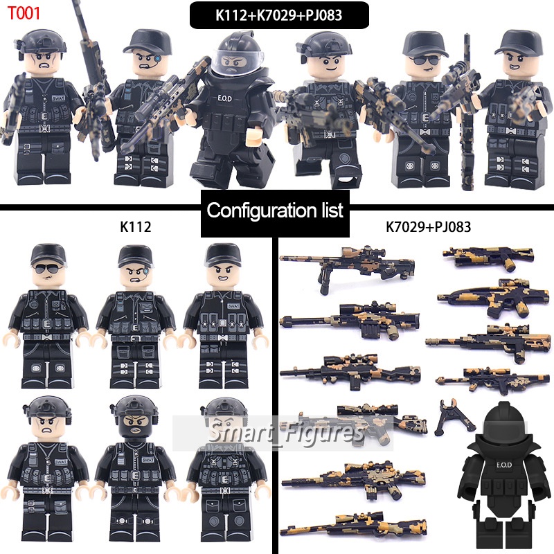 Angka Mini Set SWAT Khusus Polisi Dengan Ransel Rompi Sabuk Lengan Bom Pembuangan Baju Minifigures DIY Mainan Hadiah