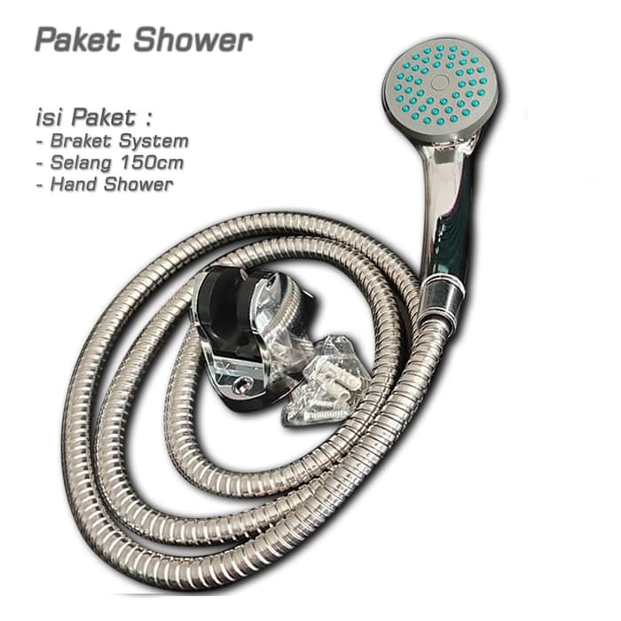 (SerbaSerbi)Murah Meriah Paket Hand shower Standart + Selang 150cm + Holder Braket Shower