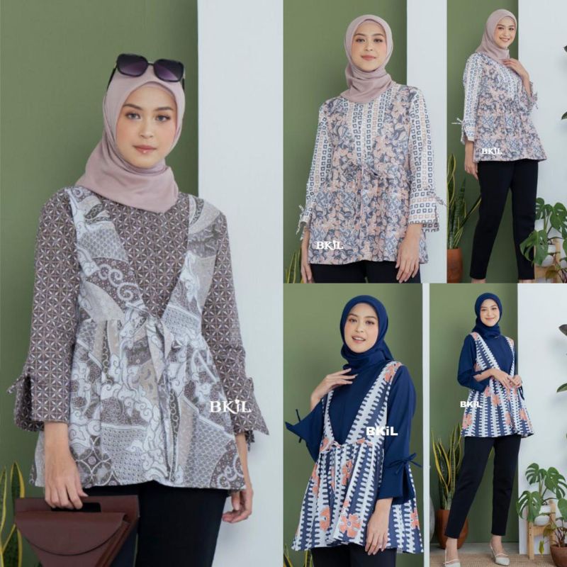 BLUS BATIK WANITA MODERN KOMBINASI VARIASI ROMPI V-Neck