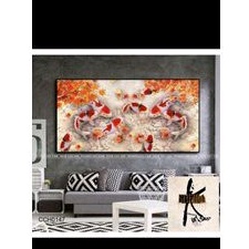 Lukisan ikan koi fengsui tema Jepang ukuran 180x60