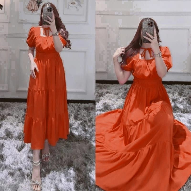 LONGDRESS ADEM/DRESS SUSUN POLOS KEKINIAN RAYON FIT TO XL LD 110