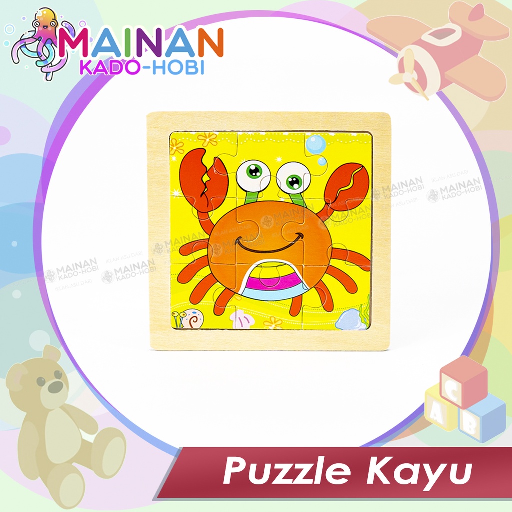 MAINAN ANAK SUSUN PUZZLE KAYU MOTIF CRAB KEPITING SEA ANIMAL