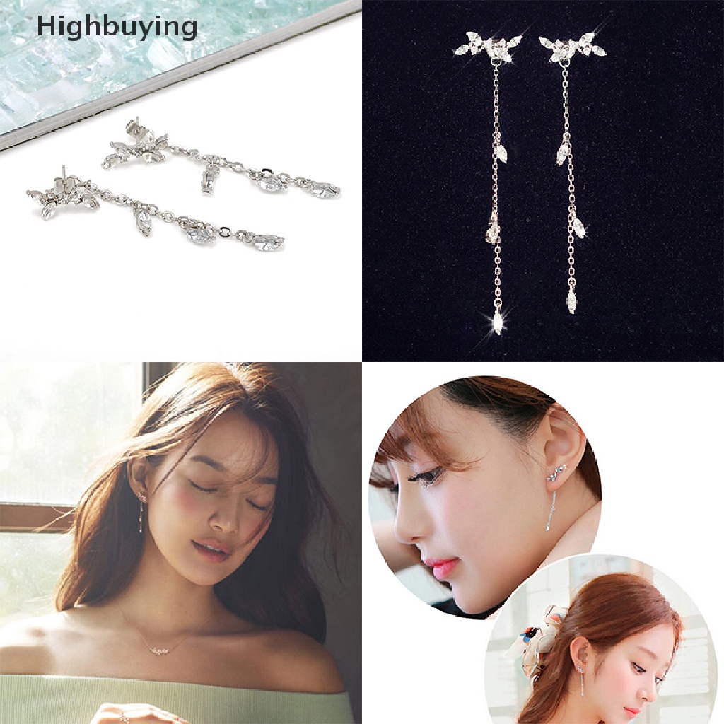 Hbid Fashion Wanita Panjang Gaya Korea Rumbai Daun Ear Stud Drop Menjuntai Kait Anting Glory