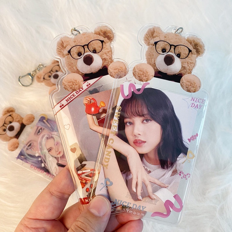 Kacamata Lucu Beruang Pemegang Kartu Kartun Photocard Pelindung Foto Pelindung Foto Idola Lengan ID Kartu Kredit Kartu Bank Liontin