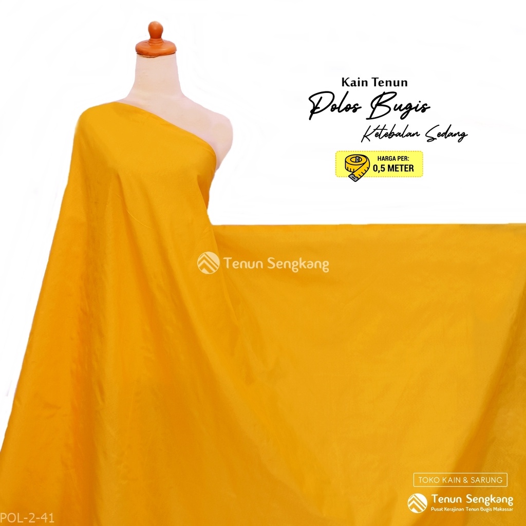 Kain Tenun Polos Ketebalan Sedang Bahan Viscose Rayon Sutra Bugis Makassar Kuning Kejinggaan - Tenun