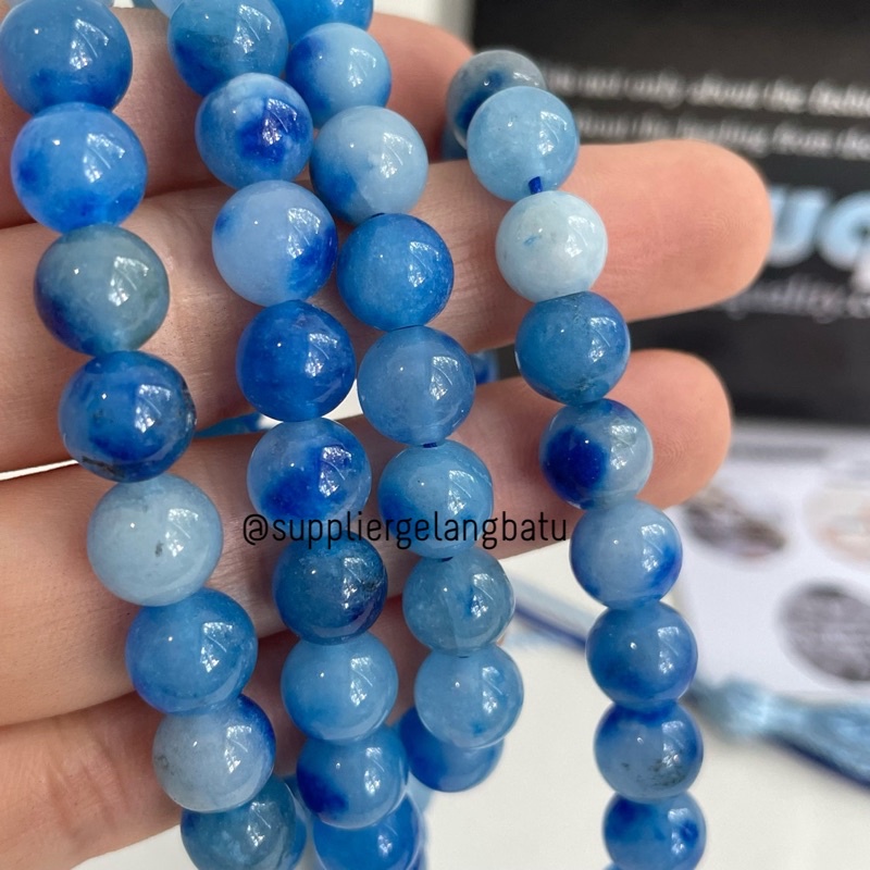 TASBIH Batu Alam BLUE CHALCEDONY 99butir bonus box exclusive