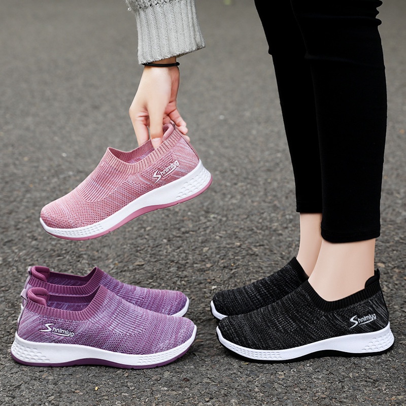 sepatu wanita import sneakers rajut sepatu olahraga jogging senam M1