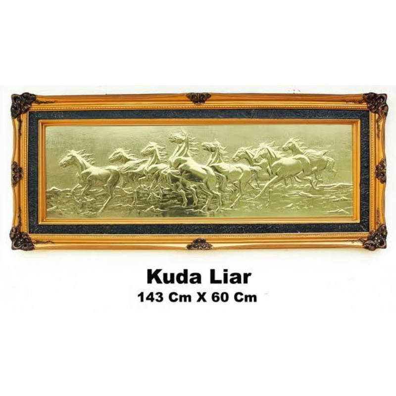 Hiasan dinding relief kuda liar bahan kuningan