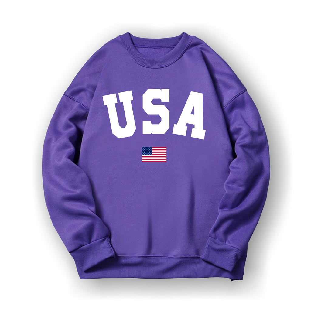 Sweatshirt Basic U S A II Sweater Crewneck Print DTF II Size M - XL Anak &amp; Dewasa ( Pria &amp; Wanita )