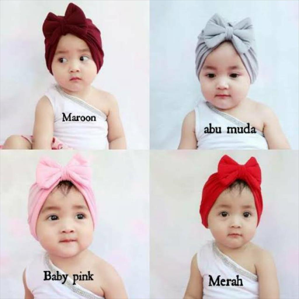 MJS 392 B - Turban Bayi Pita Kupu Polos Usia 0-3 Tahun Ciput Baby Topi Anak Perempuan Lucu Unik Imut Kekinian