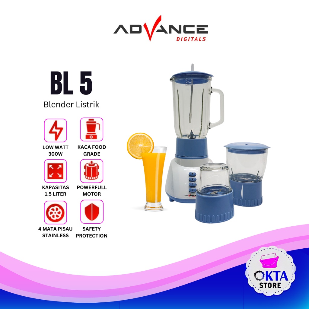 Advance Blender Jus Tabung Kaca 3 in 1  BL-5 1,5 Liter