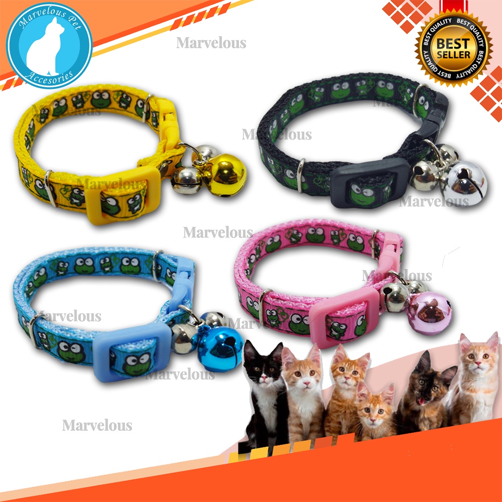 Kalung kucing motif Keroppi kualitas premium 3 lonceng / pet collar motif Keroppi