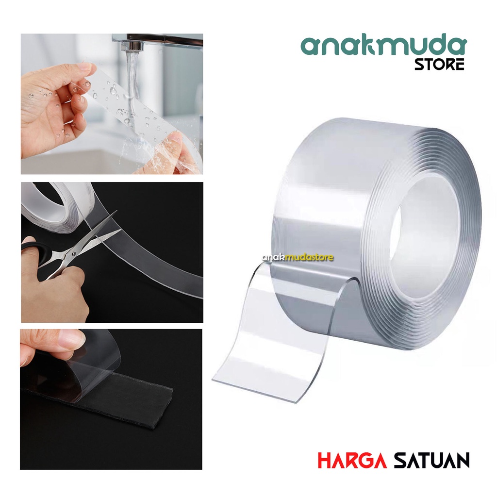

(DB01) Double Tape Dobeltip Solasi Bening Tempel - Bright Crown Nano Double Tape Selotip Isolasi Bening Multifungsi