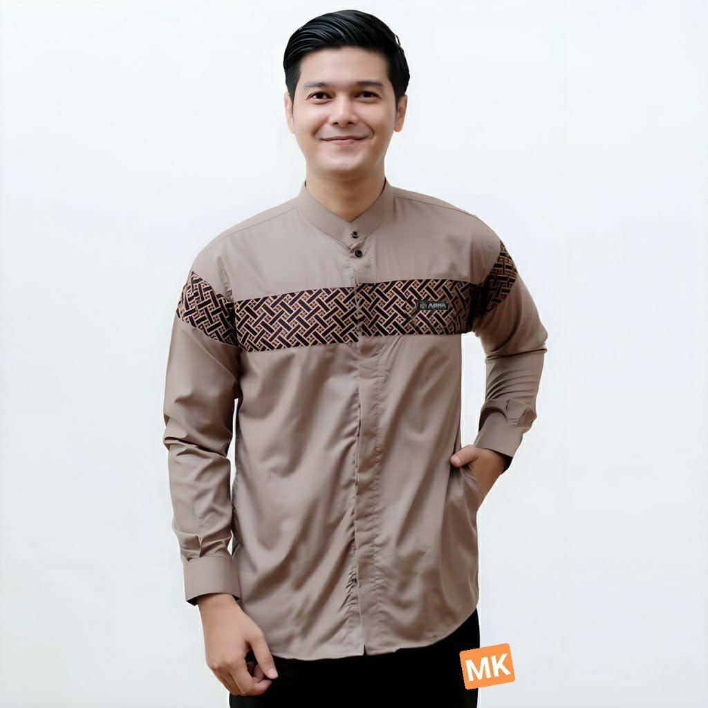 Baju Koko Model Modern Lengan Panjang Motif Simple / Baju Koko Polos / Kemeja Koko Pria Kombinasi Garis / Bisa Bayar Ditempat / Koko Azzahir Kwalitas Import