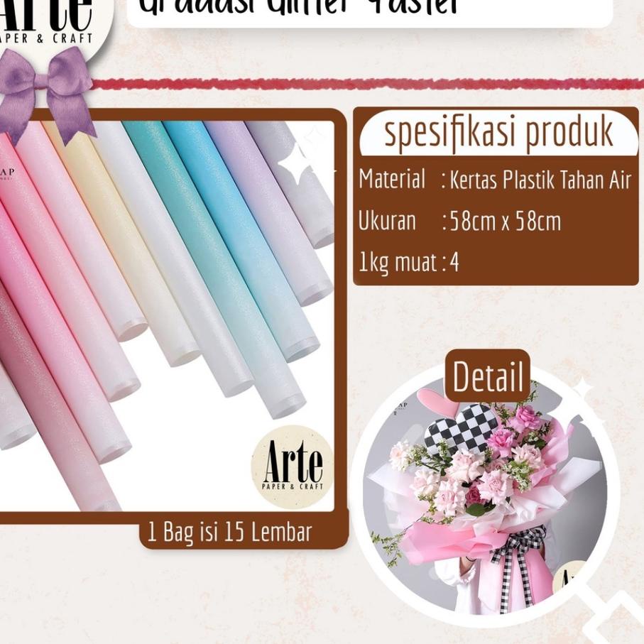 

DNL809 15 Lembar Cellophane Gradasi Glitter Pastel Kertas Buket Korea Bunga Flower Wrapping Paper Kado Arte Grosir Jakarta P.CDBC ||