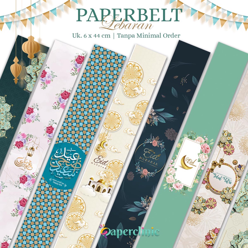 

Paper belt lebaran ukuran 6 x 44 cm sleeve spesial hampers parcel idul fitri eid mubarak ramadhan cetak label toples kue kering kemasan packaging