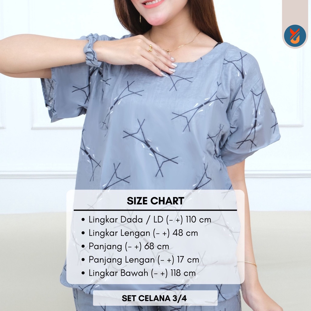 YashCollection Setelan Baju Tidur Celana 3/4 Setelan Piyama Rayon Free Kucir