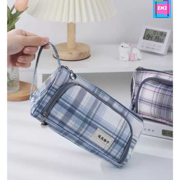 

Terlaris ✨ -Tempat Pensil Pulpen Bahan Kain Dompet Pencil Case Pouch Stationery - Gray Pink- 2.1.23