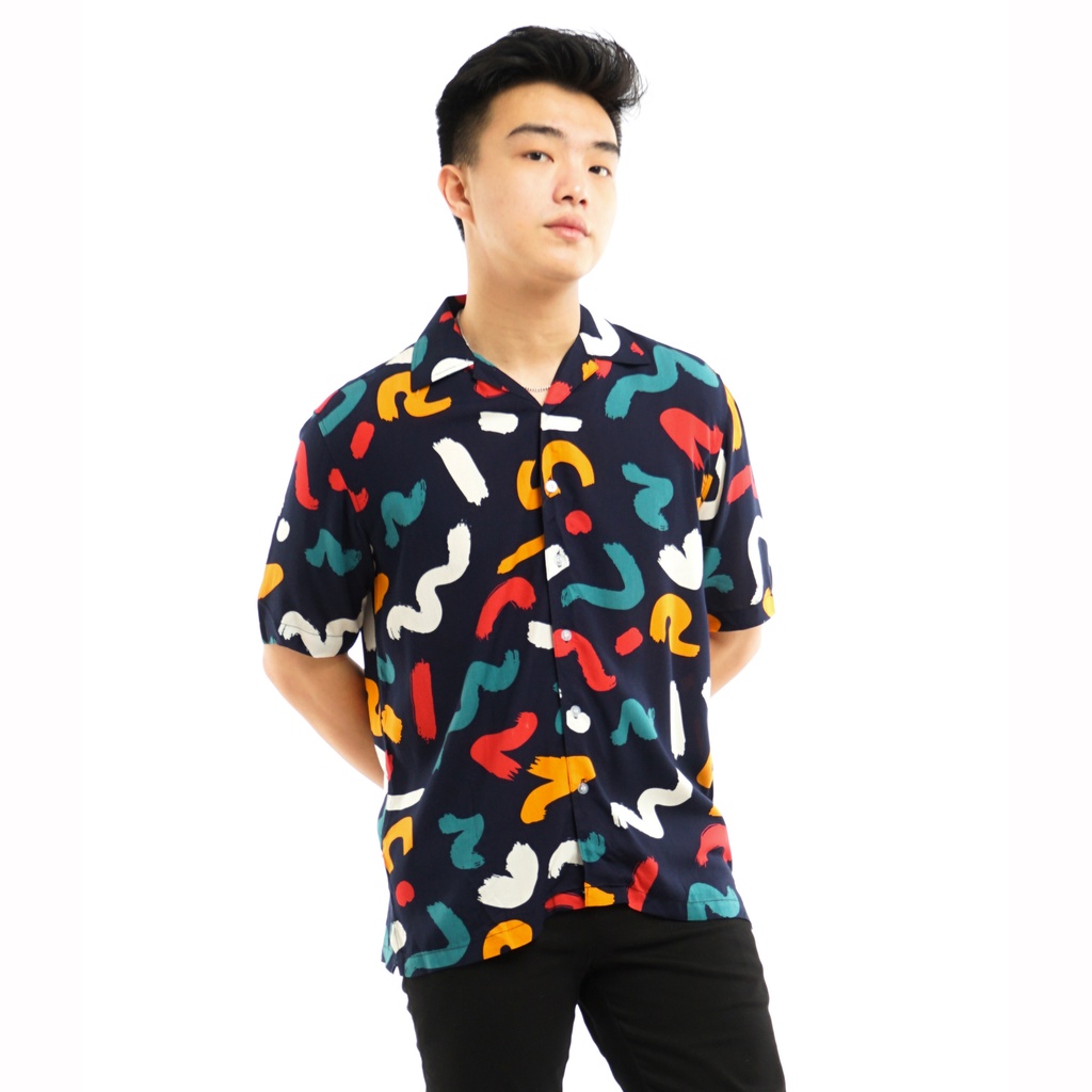 819 Kemeja Pria Lengan Pendek Kemeja Hawai Hawaiian Shirt Kemeja Motif Rayon Kemeja Pantai Pria Kemeja Santai Kemeja Vintage Ready Hingga Big Size MOTIF COLORFUL