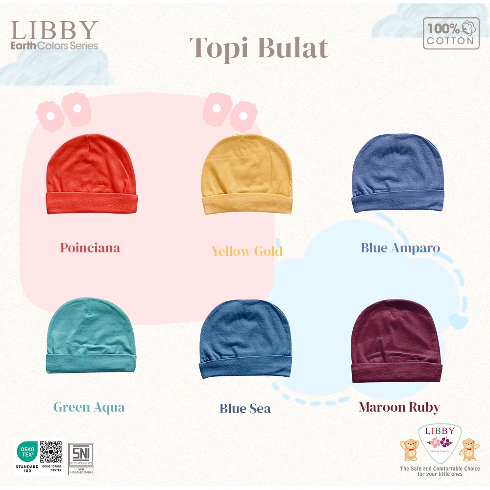 Libby Comfy Topi Bulat - Libby Earth Topi bayi /Libby Comfy Set Topi Tali - Topi Bayi 1 Pcs