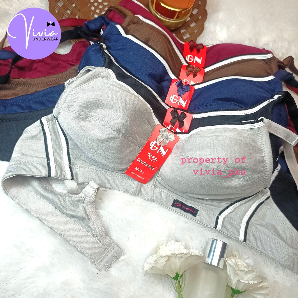 Sport bra wanita golden nick bh tanpa busa tanpa kawat kait 2 cocok untuk dewasa remaja bahan kain k