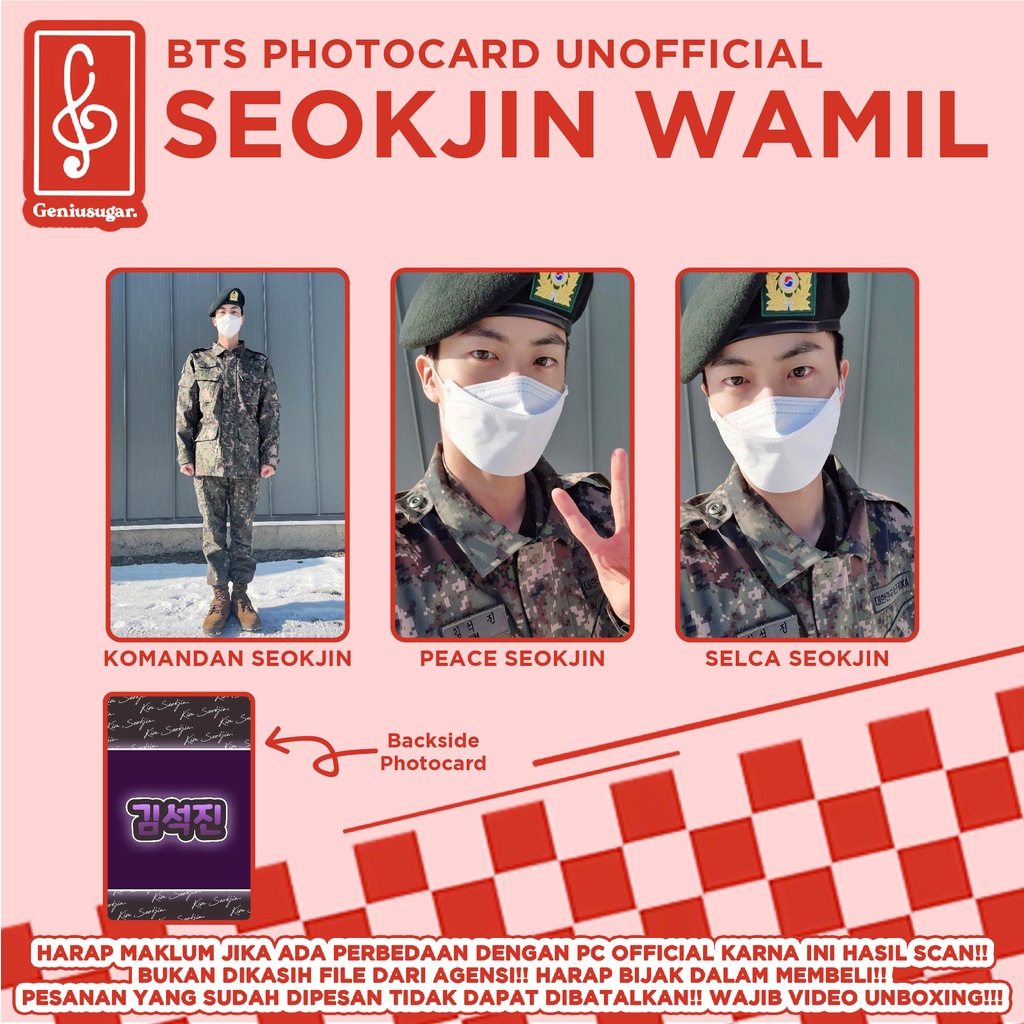 [FANMADE BTS] PHOTOCARD SEOKJIN WAMIL GUNDAE UNOFFICIAL