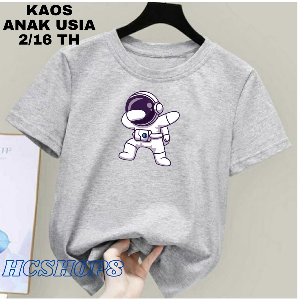 Kaos Anak Logo Astronot Usia 2-16th Unisex Cowok Cewek Kaos Oblong Anak Pakaian Anak Laki Laki Perempuan