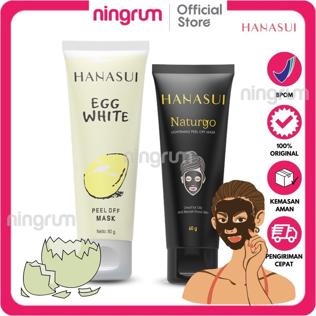 Ningrum Hanasui Peel Off Mask Tube White Egg | Black Face Mask Masker Komedo BPOM Ori | Masker Peel Off Naturgo - 5006