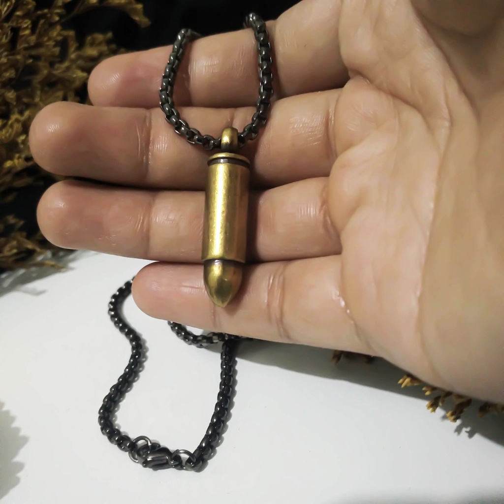 Kalung Titanium Set Amunisi Peluru Silver Terbaru Keren Anti Karat