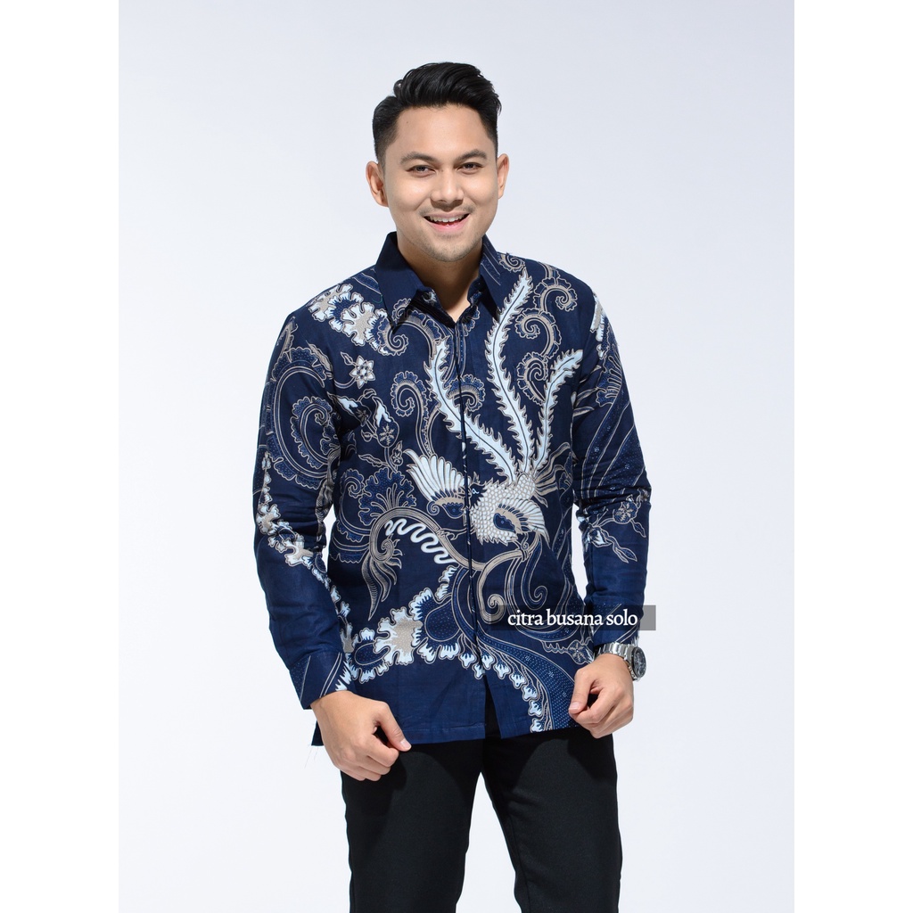 CENDRAWASIH NAVY PANJANG Kemeja Batik Pria Full Furing Bahan Katun Primisima