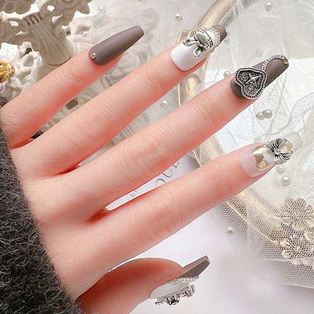 AUGUSTINA Agustina Dekorasi Kuku Logam Gaya Retro Cinta Hati Manikur Aksesoris Alloy 3D Nail Jewelry