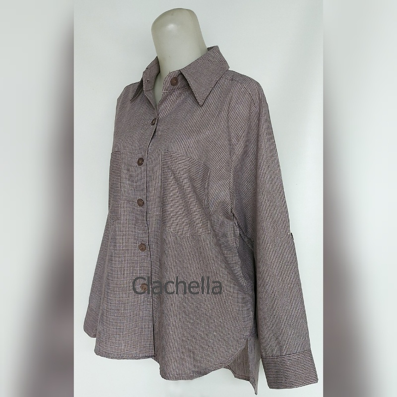 Clachella Baju Atasan Kemeja Salur Kecil  B418609C