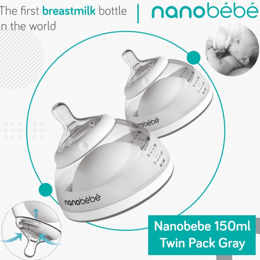 Nanobebe 150ml Twin Pack Gray –Nano bebe 150ml Botol Susu Bayi - 250ml / 250 ml