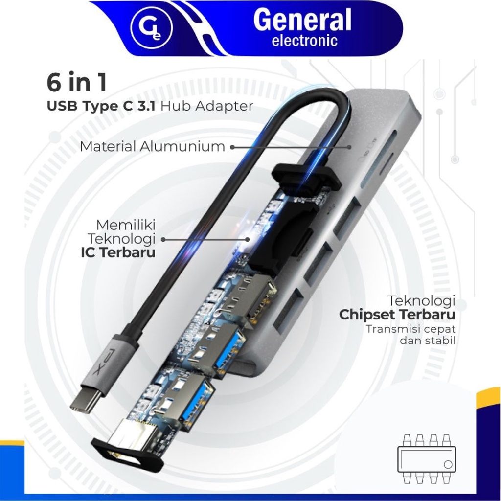 Type C 3.1 to HDMI Hub Converter USB Micro SD Card 6 in 1 PX UCH160