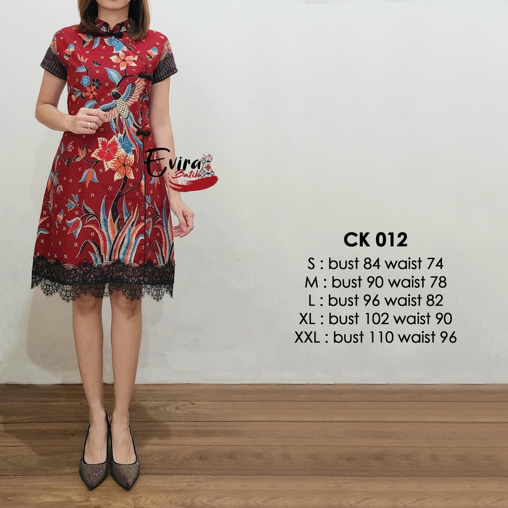 Dress Batik Wanita Modern/ Batik Imlek/ Baju Imlek Kode CK 012 By Evira Batik