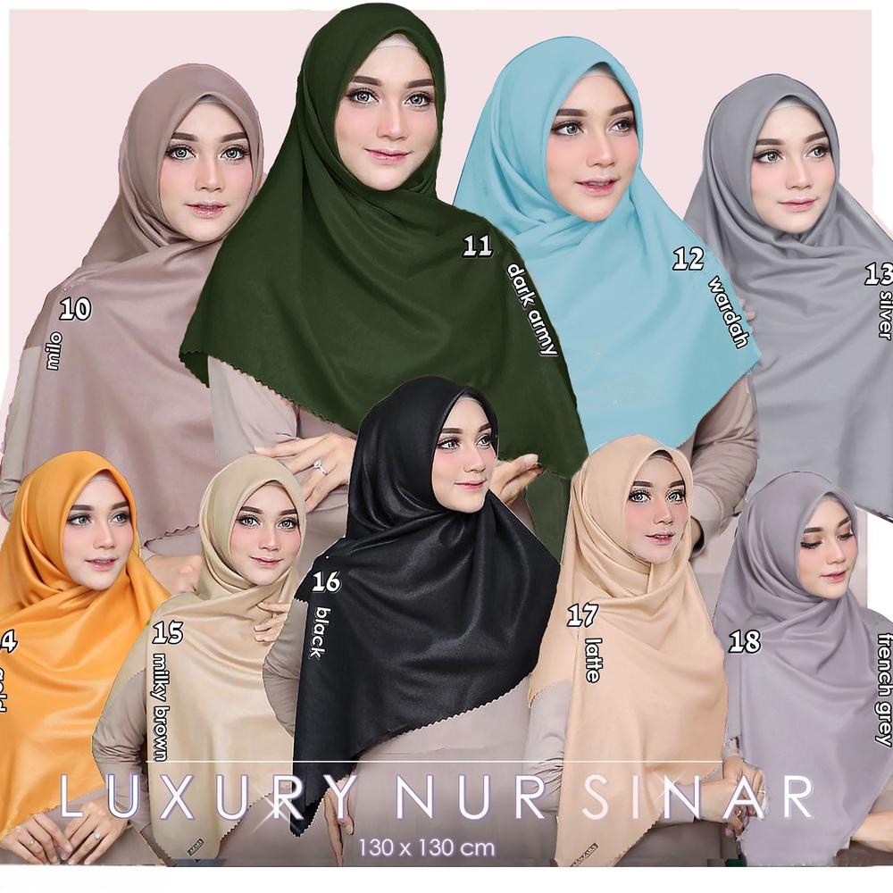 [HKVWM9589] Jilbab Segi empat NUR SHINAR Luxury SYARI LC 130x130 Lacer Cut Shinar Mewah Hijab Syar'i Pesta