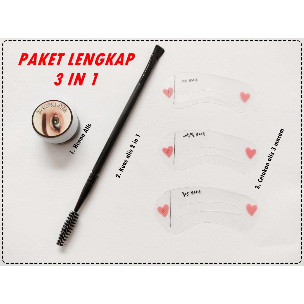 Paket henna alis 3 in 1 / Hena alis lengkap free kuas dan cetakan alis