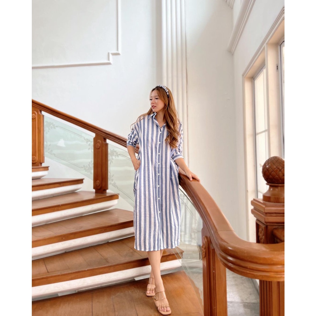 LOVIND Dress Kancing stripe bonus bando 9273