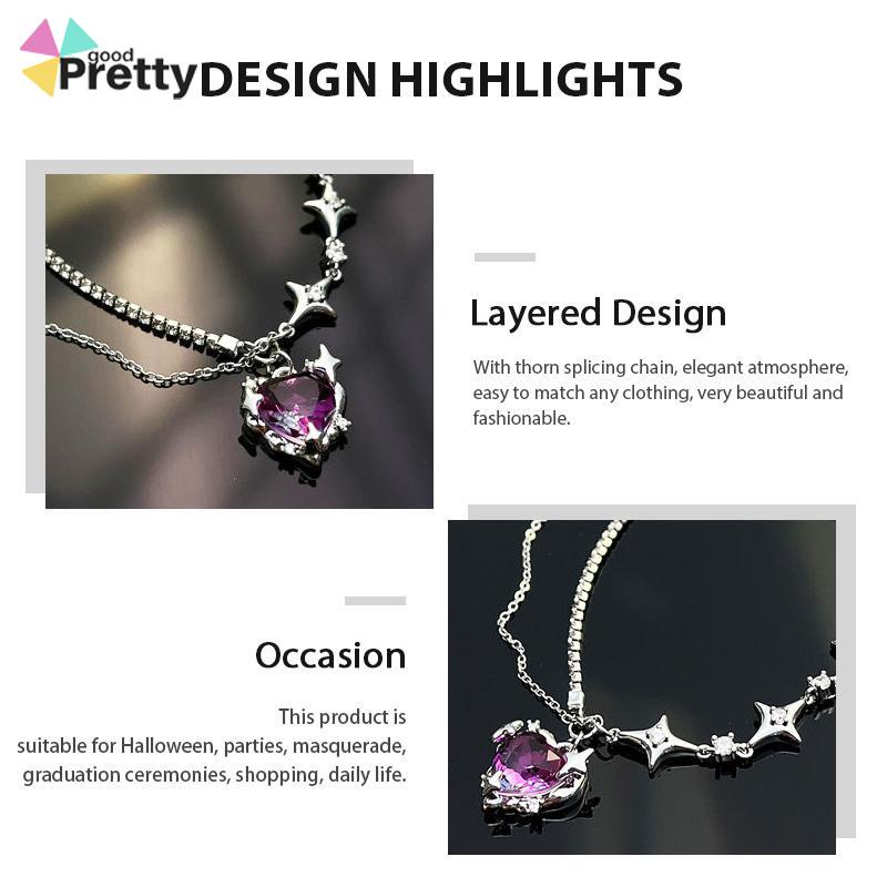 Kalung Wanita Square Zircon Lapisan Ganda Rantai  Hip Hop   Musim Dingin Musim Gugur  Desain Sense - PD