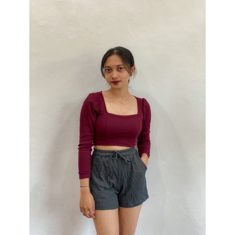 VELICIA CROP TOP RIB LENGAN PANJANG