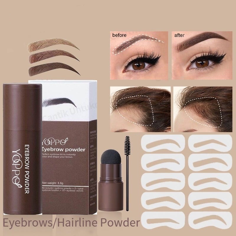 Yoppo Eyebrow Powder Bedak Alis Cetakan Alis Instan Eyebrow Stamp Alis Stempel Alis Waterproof dengan 10 Model Cetakan Alis